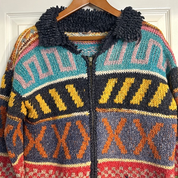 Hand knit Zip Up MultiColor Sweater - Picture 2 of 15